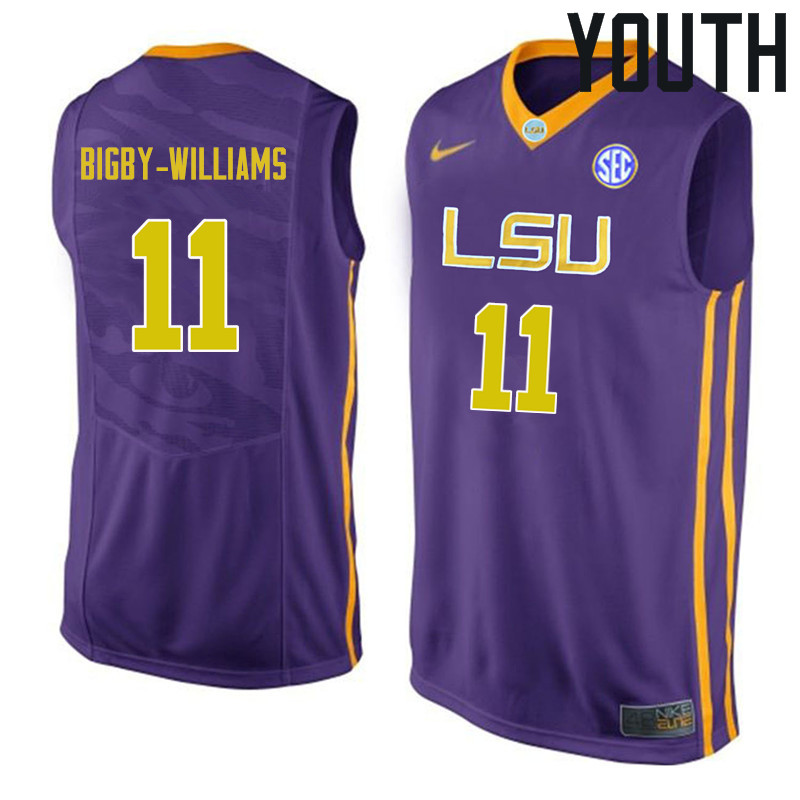 Youth #11 Kavell Bigby-Williams LSU Tigers College Basketball Jerseys Sale-Purple